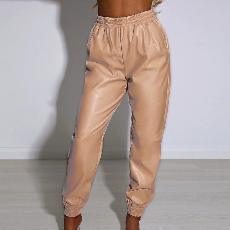 Damen Bequeme Kunstleder Jogginghose R&B