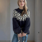 Damen Strickpullover mit voluminösen Ärmeln und modernem Muster R&B