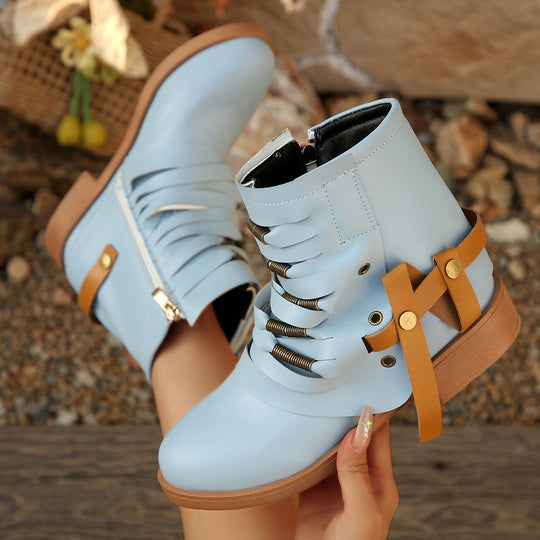 Damen modische Stiefeletten mit raffinierten Schnürdetails und elegantem Reißverschluss R&B