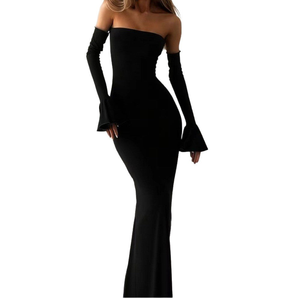 Damen Körperbetontes Off-Shoulder Abendkleid mit langen Ärmeln und voluminösen Abschlüssen R&B