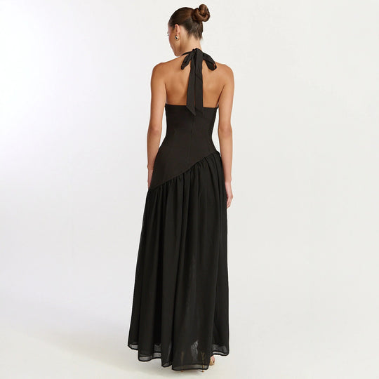 Damen Maxikleid mit tiefem V-Ausschnitt und asymmetrischem Rock R&B