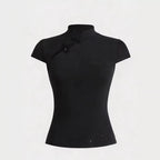 Damen Chinesisch inspirierte Bluse mit modernem Stehkragen und floralen Details