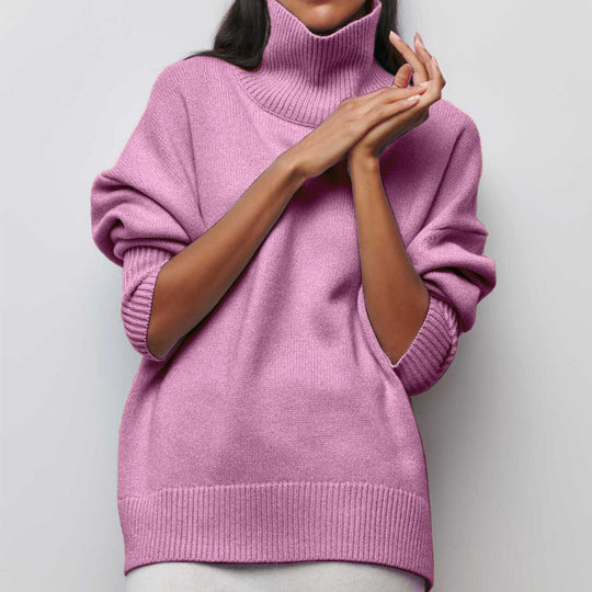 Damen Modischer Rollkragenpullover mit lässigen Oversized-Ärmeln und feinem Strukturstrick R&B