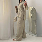 Damen bequeme und stilvolle Blusen-Hosen-Kombination mit eleganter Struktur R&B