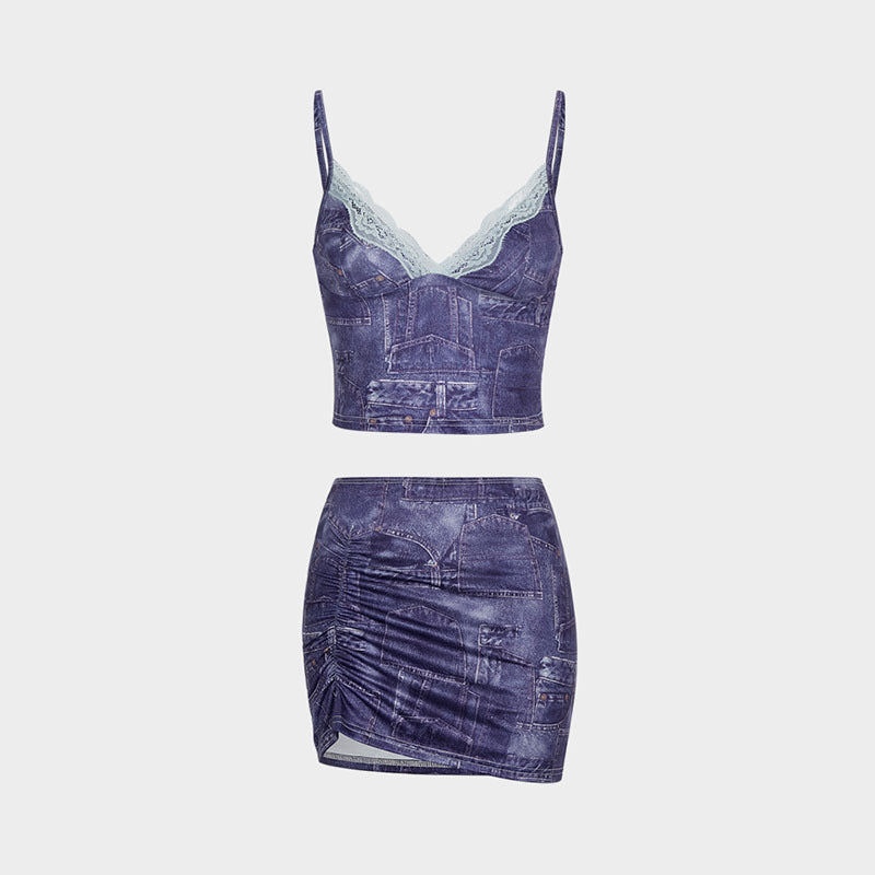 Damen Crop-Top und Minirock Set R&B