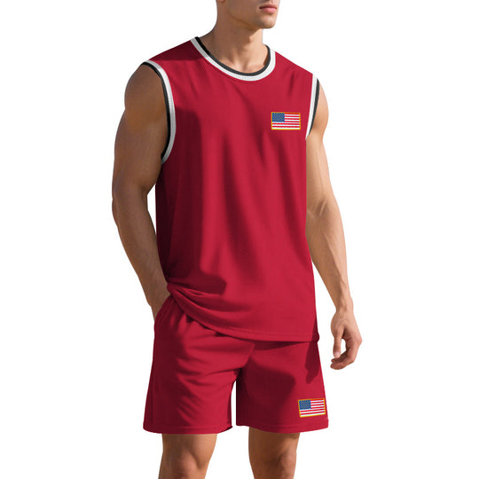 Herren Sportliches Trainingsset mit atmungsaktivem Mesh-Gewebe und modernen Flaggen-Details R&B