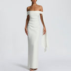 Damen Elegantes Abendkleid mit Off-Shoulder-Design und Fließendem Cape R&B