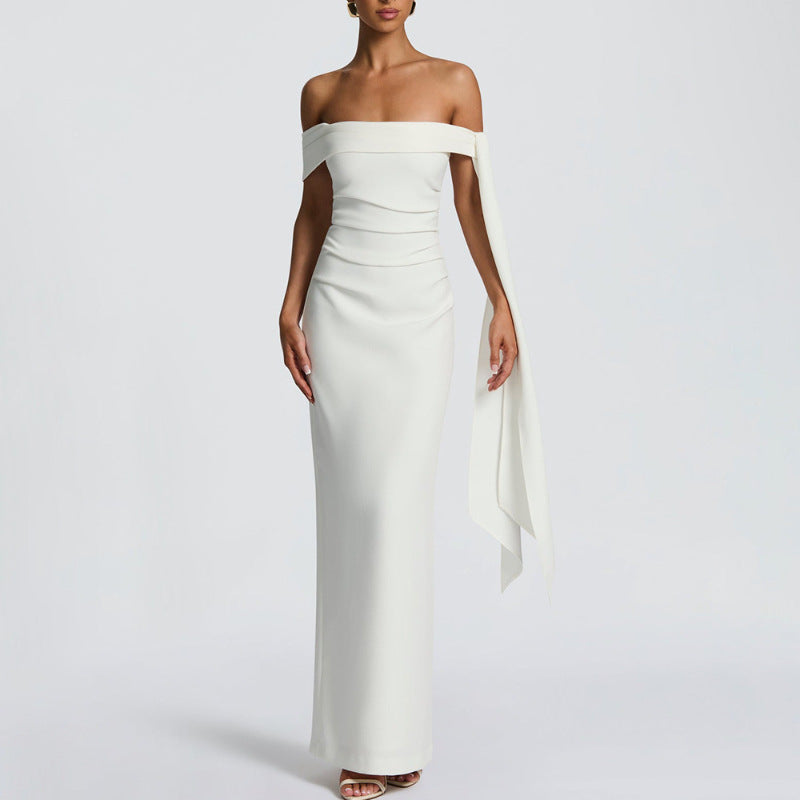 Damen Elegantes Abendkleid mit Off-Shoulder-Design und Fließendem Cape R&B