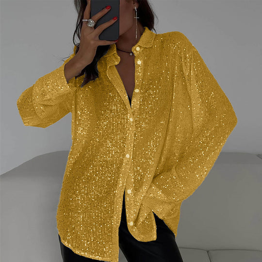 Damen Glitzernde Oversize-Hemdbluse R&B
