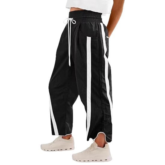 Damen lockere Sporthose mit elastischem Bund und Kontraststreifen R&B