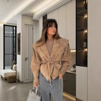 Damen schicke Wollblazerjacke mit Taillengürtel R&B