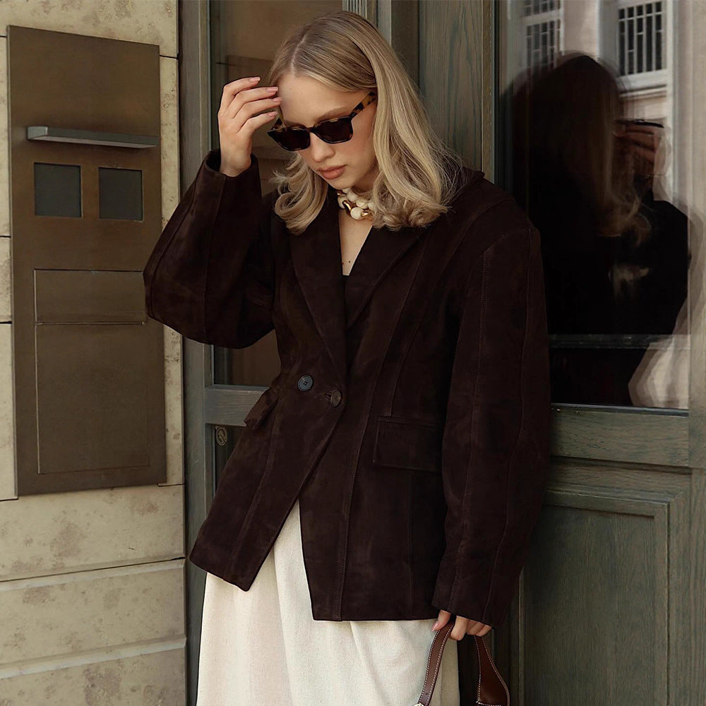 Damen modische Übergröße Blazerjacke mit strukturiertem Design und klassischen Knopfdetails R&B
