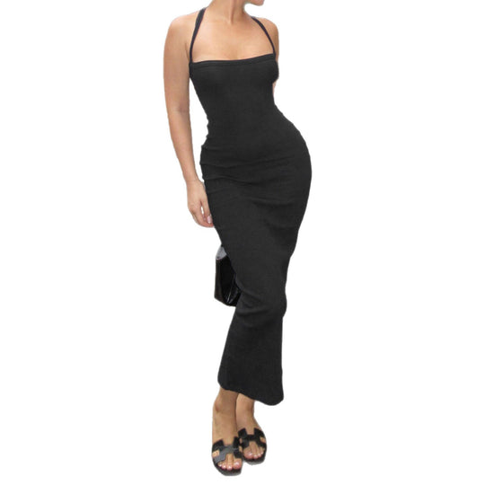 Damen Langarm-Maxikleid mit elegantem X-Rücken-Design und figurbetontem Schnitt R&B