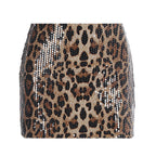 Damen Glitzernder Minirock mit Leopardenmuster und Paillettenbesatz R&B