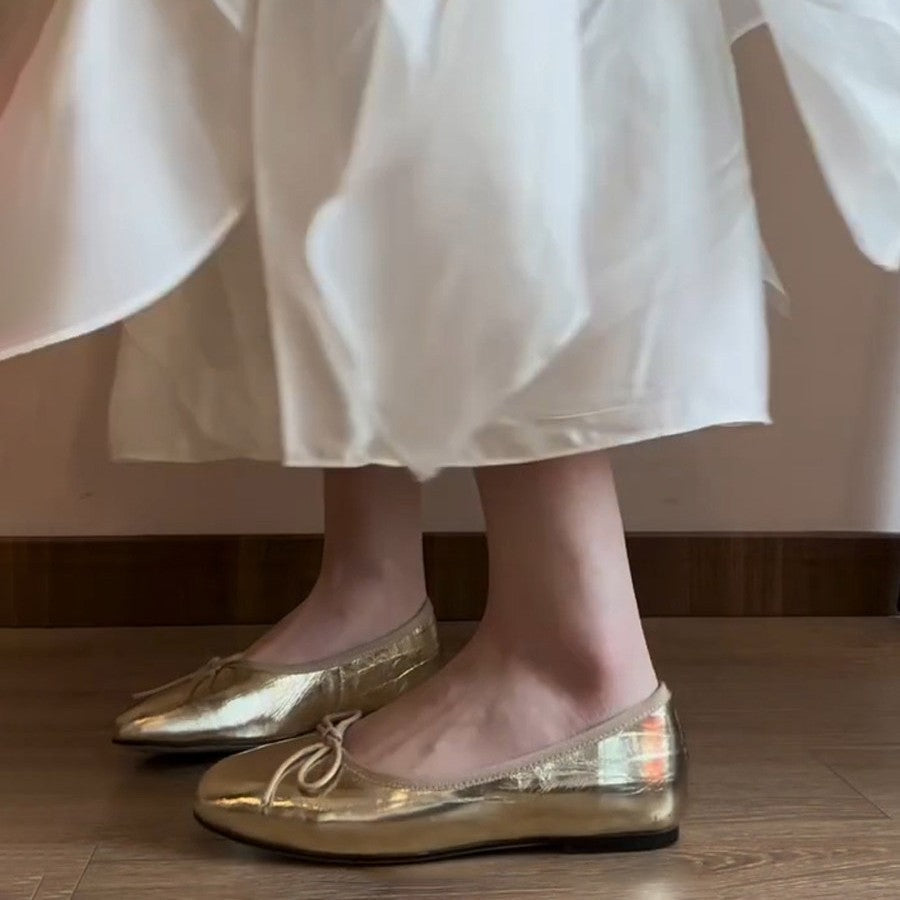 Damen elegante Ballerinas aus hochwertigem Kunstleder mit dekorativem Schleifenakzent R&B