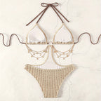 Damen Triangel-Bikini mit modischen Golddetails und verstellbaren Trägern R&B