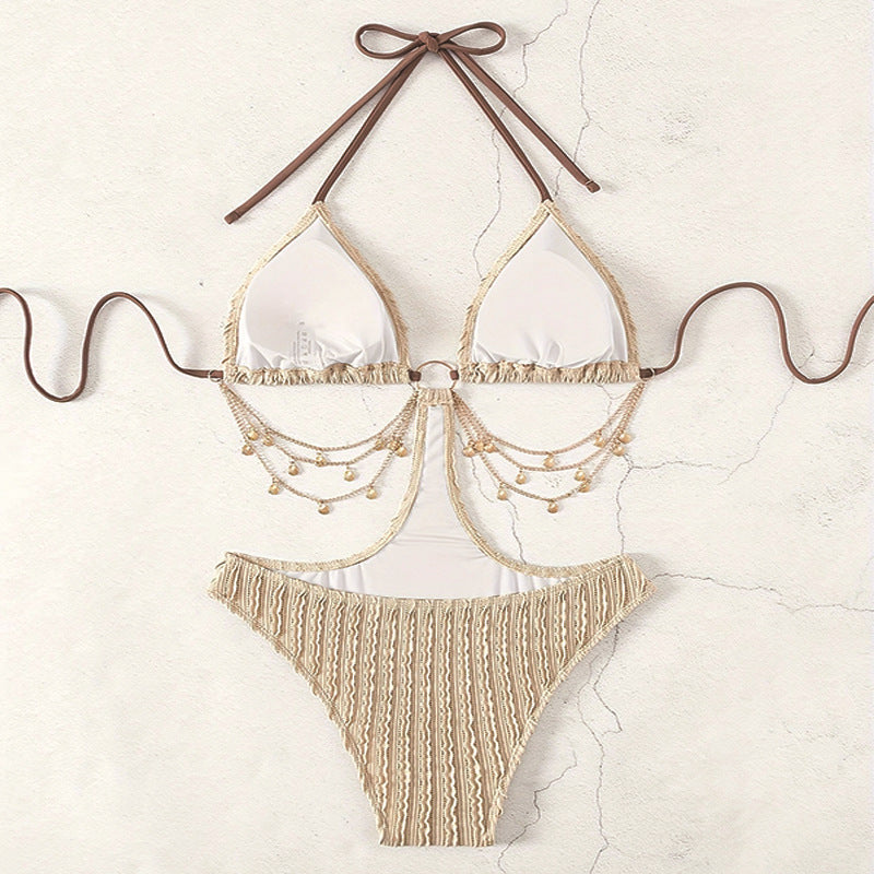 Damen Triangel-Bikini mit modischen Golddetails und verstellbaren Trägern R&B