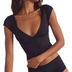 Damen Figurbetontes T-Shirt mit tiefem V-Ausschnitt R&B