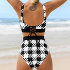 Damen Hochtailliertes Bikini-Set mit stylischem Grafikdesign R&B