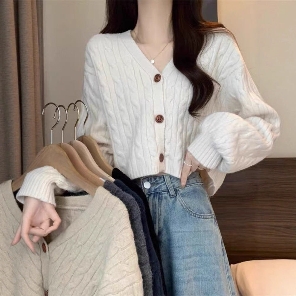 Damen kuscheliger Strickcardigan mit V-Ausschnitt und großen Knöpfen R&B