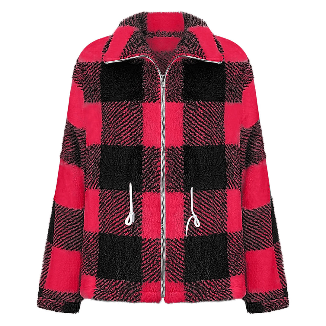 Damen Fleecejacke mit modischem Karomuster und praktischen Taschen R&B
