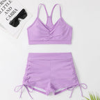 Damen Sportliches Zweiteiler-Bikini-Set mit verstellbaren Trägern und Raffung R&B