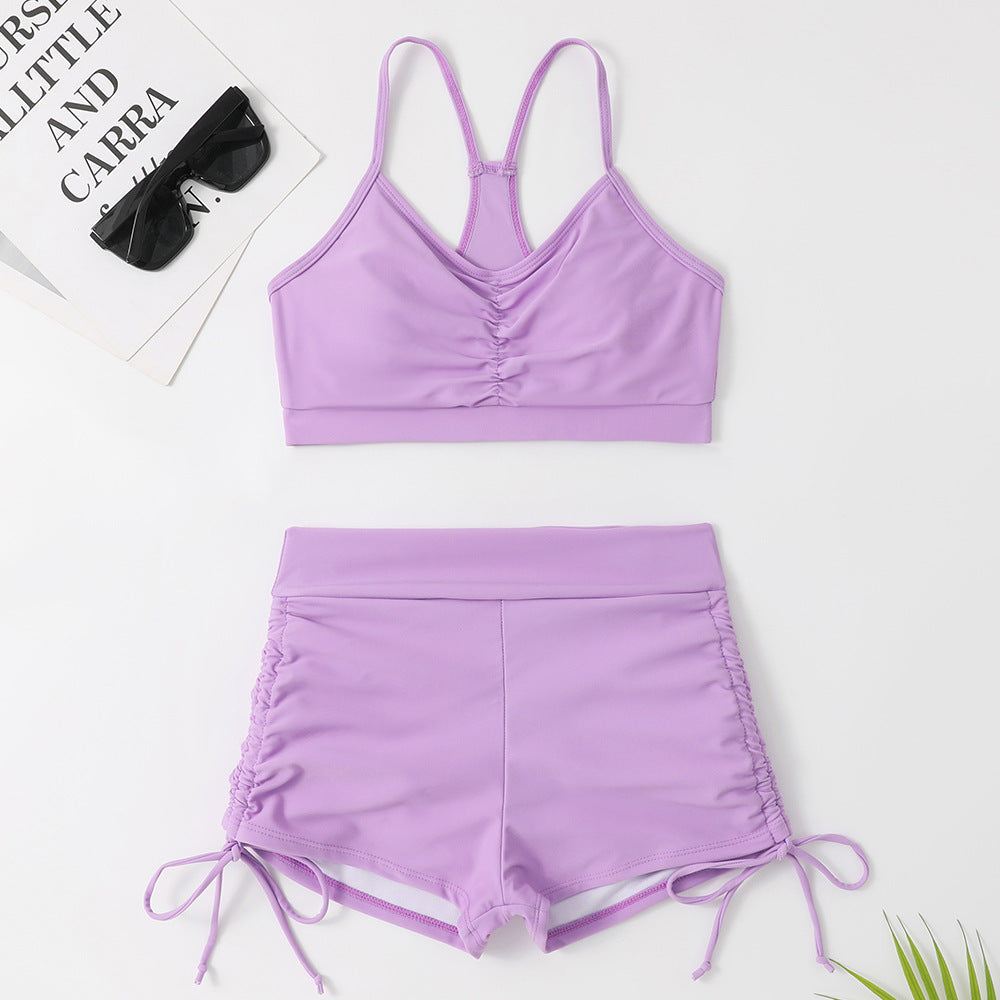 Damen Sportliches Zweiteiler-Bikini-Set mit verstellbaren Trägern und Raffung R&B