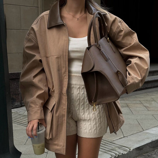 Damen Übergangsjacke mit kragen und praktischen Taschen R&B