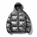 Unisex nan glänzende Steppjacke mit Kapuze, wärmeisolierender Füllung und winddichter Membran R&B