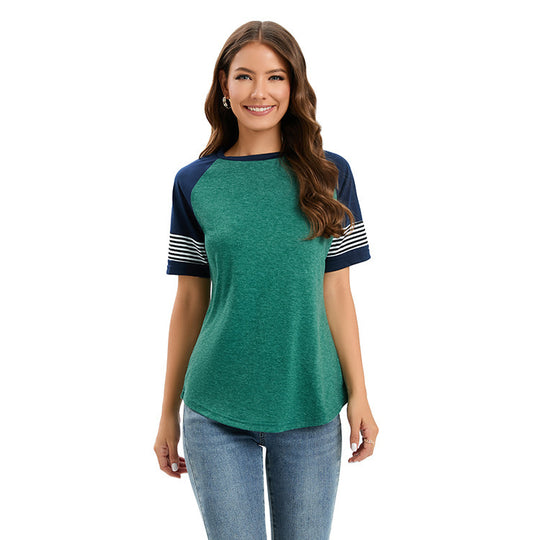Damen sportliches Raglan-T-Shirt mit Streifenmuster R&B