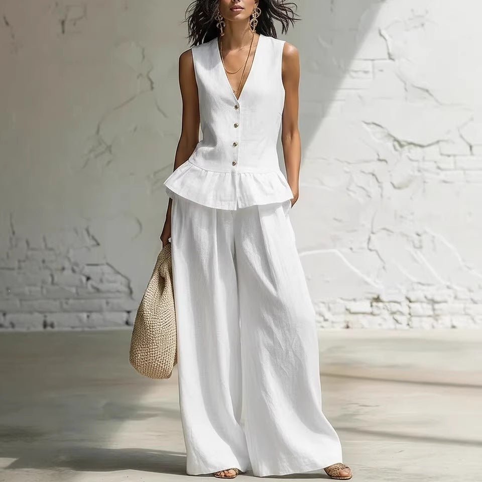 Damen lässiger Jumpsuit mit peplum Schnitt und Knopfdetails R&B