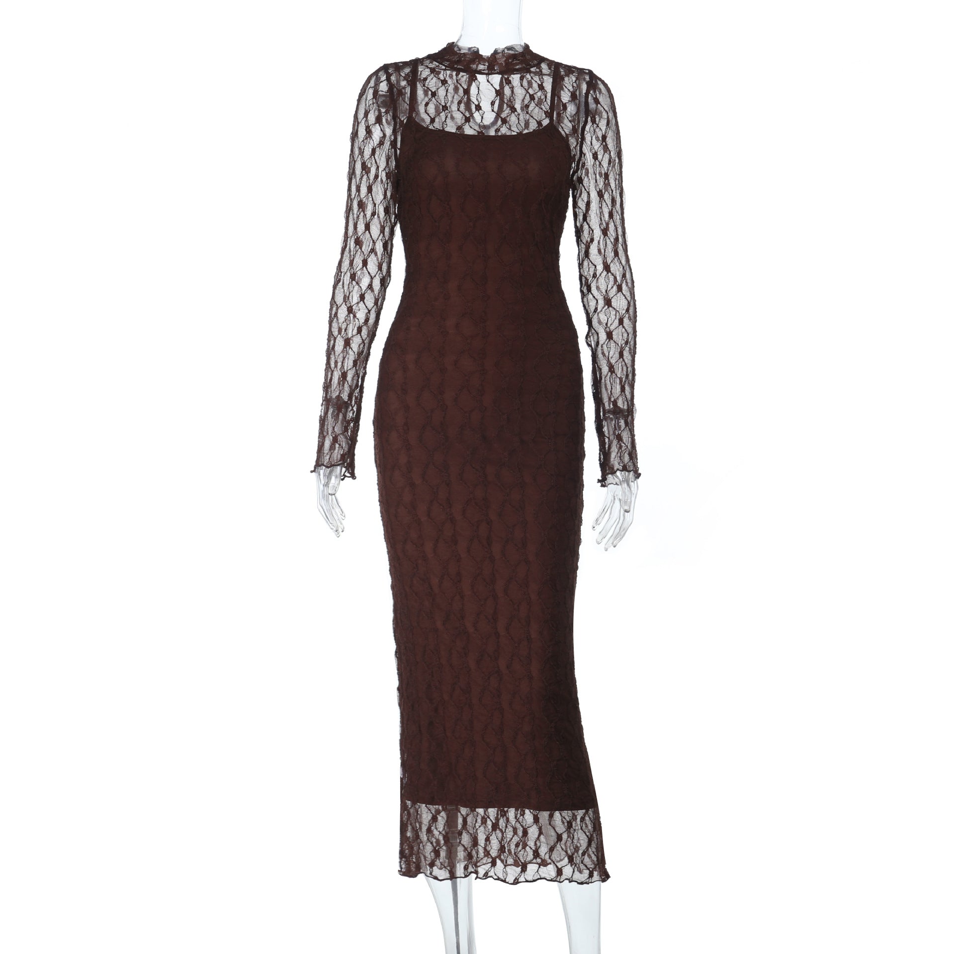 Damen Elegantes Kleid mit transparenten Spitzenärmel R&B