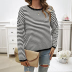 Damen Lässiger Streifenpullover mit Farbigen Akzenten R&B