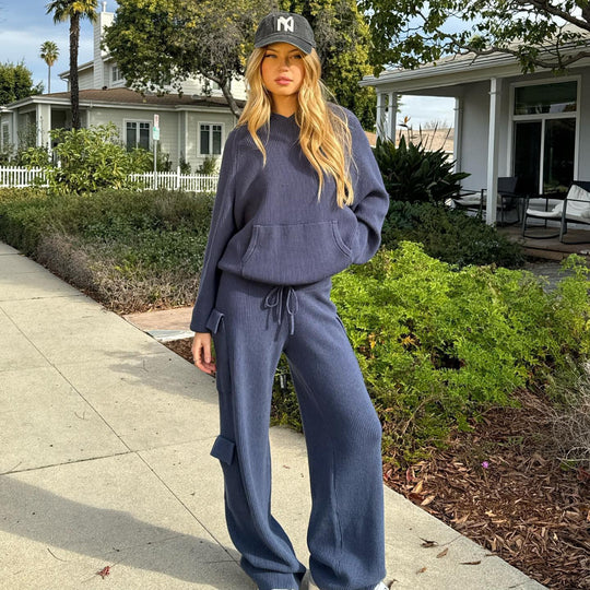 Damen gemütlicher Sweat-Hoodie aus strukturiertem Material mit Kängurutasche R&B