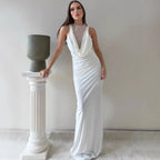 Damen Elegantes Maxikleid mit elegantem Neckholder-Design und raffinierter Spitzenlage R&B