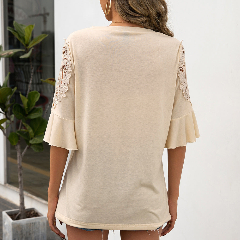 Damen Shirt mit Spitzenärmeln und fließender Passform