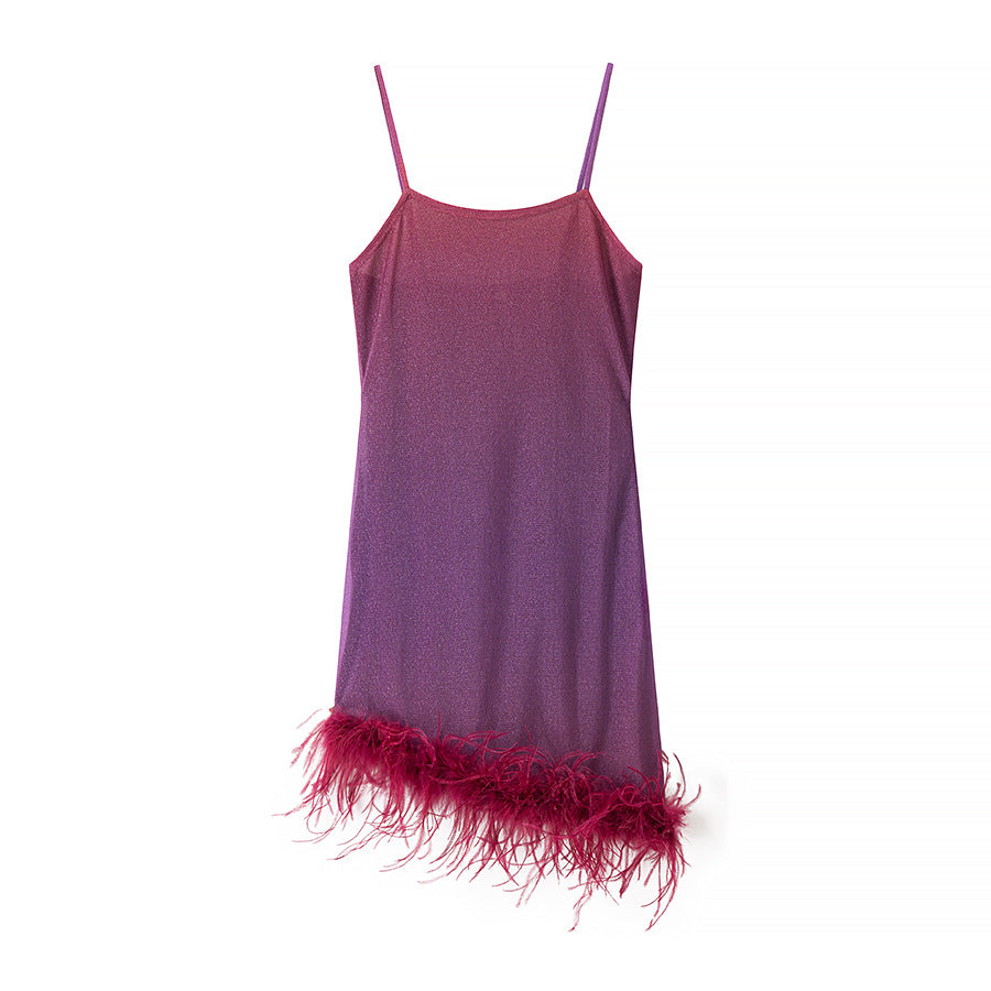 Damen Glamouröses Rüschenkleid mit Spaghetti-Trägern und federförmigem Saum R&B