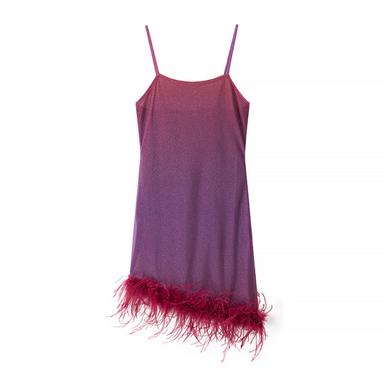 Damen Glamouröses Rüschenkleid mit Spaghetti-Trägern und federförmigem Saum R&B