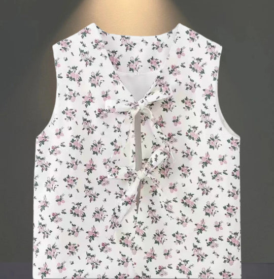 Damen Bluse mit floralen Akzenten und hübschem Bindeband R&B