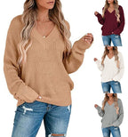 Damen Strickpullover mit V-Ausschnitt und lockerem Schnitt