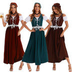 Damen nan langes Trachtenkleid im Dirndlstil mit Corsage-Schnürung und Spitzenbund R&B