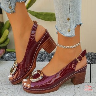 Damen Offene Hochhackige Sandalen mit dekorativem Schnallen-Detail R&B