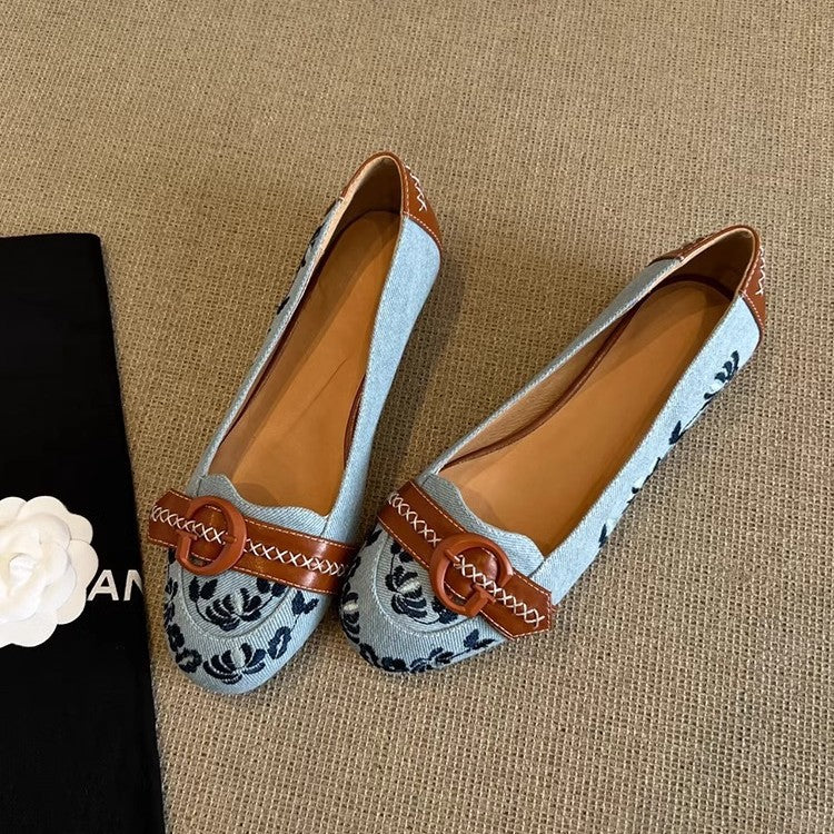 Damen Ballerinas mit modischem Blumenmuster und elegantem Schnallenakzent R&B