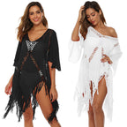 Damen eleganter Häkel-Strandüberwurf mit Fransen R&B