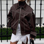 Damen Kunstlederjacke mit elastischen Bündchen und hochschließendem Kragen R&B
