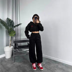 Damen Cropped Hoodie und weite Jogginghose Set R&B