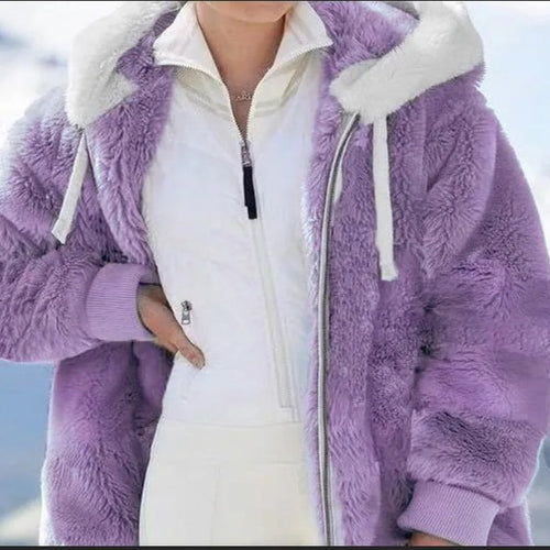 Damen Kuschelige Kunstpelzjacke mit Kapuze R&B