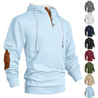 Herren nan Diamond-Struktur Kapuzenpullover mit Kurzknopfleiste, gesteppter Kapuzeninnenkante und Wildleder-Ellbogenpatch R&B