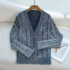 Damen Gemusterter Strickcardigan mit Zopfmuster und Knopfdetails