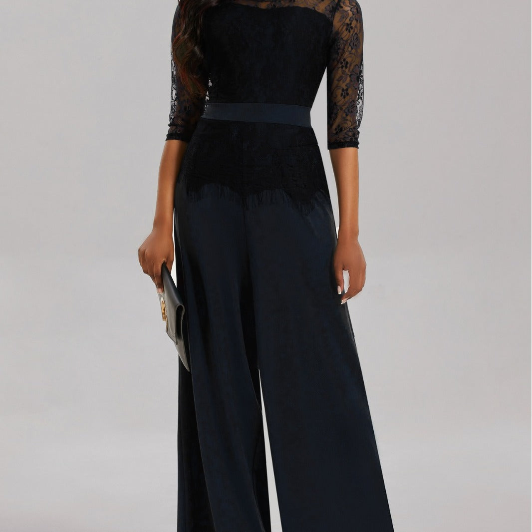 Eleganter Damen Jumpsuit mit Spitzenärmeln und Weitem Bein | R&B